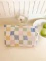 Pastel checkered floral makeup bag detail, portable cosmetic pouch for travel, aesthetic design. - M / White with Colorful Grid