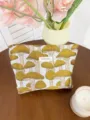 Canvas makeup pouch featuring a stylish yellow mushroom botanical embroidery design for daily use. - Yellow, Large