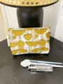Linen plant embroidered makeup bag, portable canvas storage pouch for cosmetics and daily toiletries. - Yellow Medium