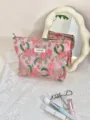 Pink floral embroidered cosmetic bag, portable jacquard makeup pouch and handy storage bag detail. - L / Red Flower Green Vine