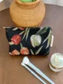 French vintage tulip jacquard cosmetic bag large capacity portable travel storage pouch - M / Vintage Tulip