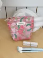 Pink floral embroidered cosmetic bag, portable jacquard makeup storage pouch for daily use. - S / Red Flower Green Vine