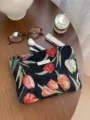French retro tulip jacquard cosmetic bag large capacity portable makeup storage clutch pouch - L / Vintage Tulip