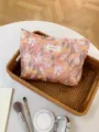 Embroidered floral cosmetic bag portable large capacity makeup storage pouch for travel wash. - L / Pink