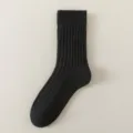 Herren dicke warme Wolle Crew Socken einfarbig gerippt Winter thermische schwarze Socken - Einheitsgröße / Schwarz