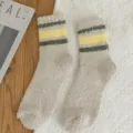 Cozy winter thick coral fleece socks with retro stripes, soft floor sleep socks for men. - Beige