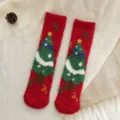 Red Christmas tree fuzzy socks, thick coral fleece winter sleep floor socks for women and men. - One Size / Red Christmas Tree