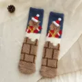 Thickened coral fleece Christmas socks with cute bear chimney design for warm winter floor use. - One Size / Blue Christmas Hat Cuff