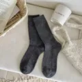 Thick knit wool slouch socks for women, dark grey warm winter mid-calf vintage casual socks. - One Size / Dark Gray