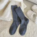 Chaussettes femme unies en laine mi-hautes chaudes cachemire hiver chaussettes tricotées - Gris foncé