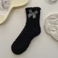 Schwarze flauschige Winterschlafesocken mit Karo-Schleife, gemütliche Korallenfleece Socken. - Schwarz Einzelne Schleife