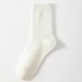 Chaussettes mi-mollet en cachemire blanc motif losanges confortables hiver chaud - Taille unique / Mi-mollet Blanc