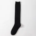 Chaussettes hautes noires en cachemire à losanges, bas tricotés chauds d'hiver pour femmes. - Taille unique / Sous-genou Noir