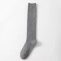 Women grey cashmere over knee high socks warm winter cable knit diamond pattern long hosiery - One Size / Grey Knee High Socks
