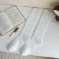 Women White Ribbed Knee High Socks Solid Color Japanese JK Slouch Socks Cute Fashion Hosiery - One Size / White