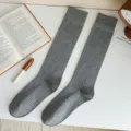 Grey ribbed long socks, women knee high knit stockings, cute Japanese JK style hosiery. - One Size / Dark Gray