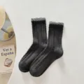 Grey mid-calf socks for women, spring autumn vintage twisted bubble cuff design for loafers. - One Size / Dark Gray