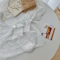 Weisse Spitzen-Rüschen JK-Mittelsocken, süße Lolita Netz-Strümpfe für den Sommer im Alltag. - Einheitsgröße / Rauten Band Reinweiß 24058