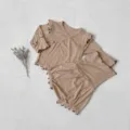 Baby long sleeve crossover top and high waist shorts set in khaki with cute ruffles. - 66cm / Milk Tea Color Set