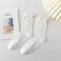 White ruffle socks cute Japanese style frilly cotton mid-calf socks for women variant - One Size / Pure White