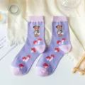 Lila süße Bär und Pilz Muster Damensocken, gemütliche Baumwolle Socken für den Alltag. - Einheitsgröße / Pilz Braut Bär