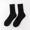 Men's black mid-calf sports socks with cushioned towel bottom for running and training. - Crew Socks / Block Black