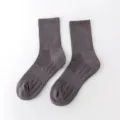 Mens mid-tube sports running socks featuring thick towel bottom and breathable mesh construction. - Crew Socks / Grey Pixel Block