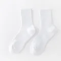 White athletic mid-tube socks for men, featuring cushioned terry sole for sports and daily wear. - Quarter / Honeycomb Pure White