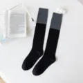 Black and dark grey color-blocked long socks for women, stylish over-the-knee knit hosiery. - One Size / Dark Gray Cuff Calf