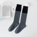 Black and dark grey color block long socks for women, stylish knee high cotton daily wear. - One Size / Black Cuff Calf