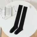 Solid black over-the-knee long socks for women, comfortable knit daily wear hosiery. - One Size / Solid Black Over The Knee