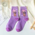 Lila süße Bär Baumwoll-Mittelrohrsocken, süßer Stil taro lila Socken für den Alltag. - Einheitsgröße / Herz Bär