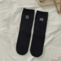 Estilo coreano tierno perro dibujos animados bordado letras calcetines negros mujer uso diario. - Talla única / Negro