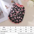 Floral padded dog vest with bow winter warm pet clothes for small dogs puppy apparel cute - S / Black