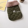 Warm pet winter coat with faux fur collar, quilted dog clothes with D-ring and size chart. - S / Green