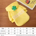 Yellow pet cat fleece warm hooded hoodie with cute green flower and letter print for autumn winter. - S / Yellow