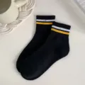 Women short cotton socks summer thin Korean style trendy two-stripe athletic socks black - One Size / Black