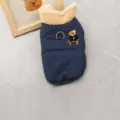 Dog Winter Fleece Vest Warm Clothes with Plush Collar and Cute Bear Embroidery S-XXL - S / Deep Sea Blue