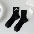 Calcetines negros lindos con lazo para mujer, estilo Lolita japonés transpirable medias. - Talla única / Negro