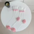 Calzini corti in rete trasparente da donna, calze estive traspiranti con volant. - Taglia unica / Rosa