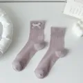 Cute light purple bow mid-tube socks, Japanese Lolita style summer thin breathable socks. - One Size / Purple