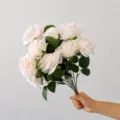 Bouquet di rose artificiali in stile retrò con 9 teste, eleganti colori Morandi per matrimoni. - Bianco avorio