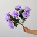 Bouquet di 9 rose artificiali vintage fiori finti per matrimonio decorazione 45cm viola - Viola chiaro