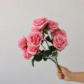 Artificial 9-head rose bouquet in old pink, 45cm vintage faux floral arrangement for decor. - Dusty Pink