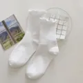 White ruffled cotton mid-calf socks for women, cute stacking sock style, sweet college look. - One Size / Pure White