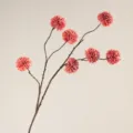 Artificial pompon chrysanthemum flower branch, bean paste color, total length approx 97cm. - Pink