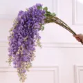 Flor de glicinia artificial vid colgante falsa seda floral para boda hogar decoracion pared - Púrpura