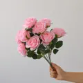 9 heads artificial rose bouquet pink 45cm vintage style wedding decorative floral arrangement - Pink
