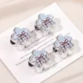 Acrylic retro plaid polka dot 3D five petal flower loose beads DIY bracelet jewelry making - 1 Piece Pack / Blue