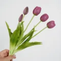 Bouquet di tulipani in silicone artificiale per decorazioni domestiche, matrimoni e soggiorno. - Viola scuro